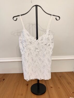Vintage Vanity White Embroidered Cami Top Y2K Lace Sheer Tank Size Large
